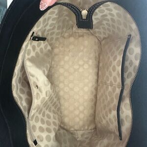 Black Suede Handbag with Polka Dot Lining